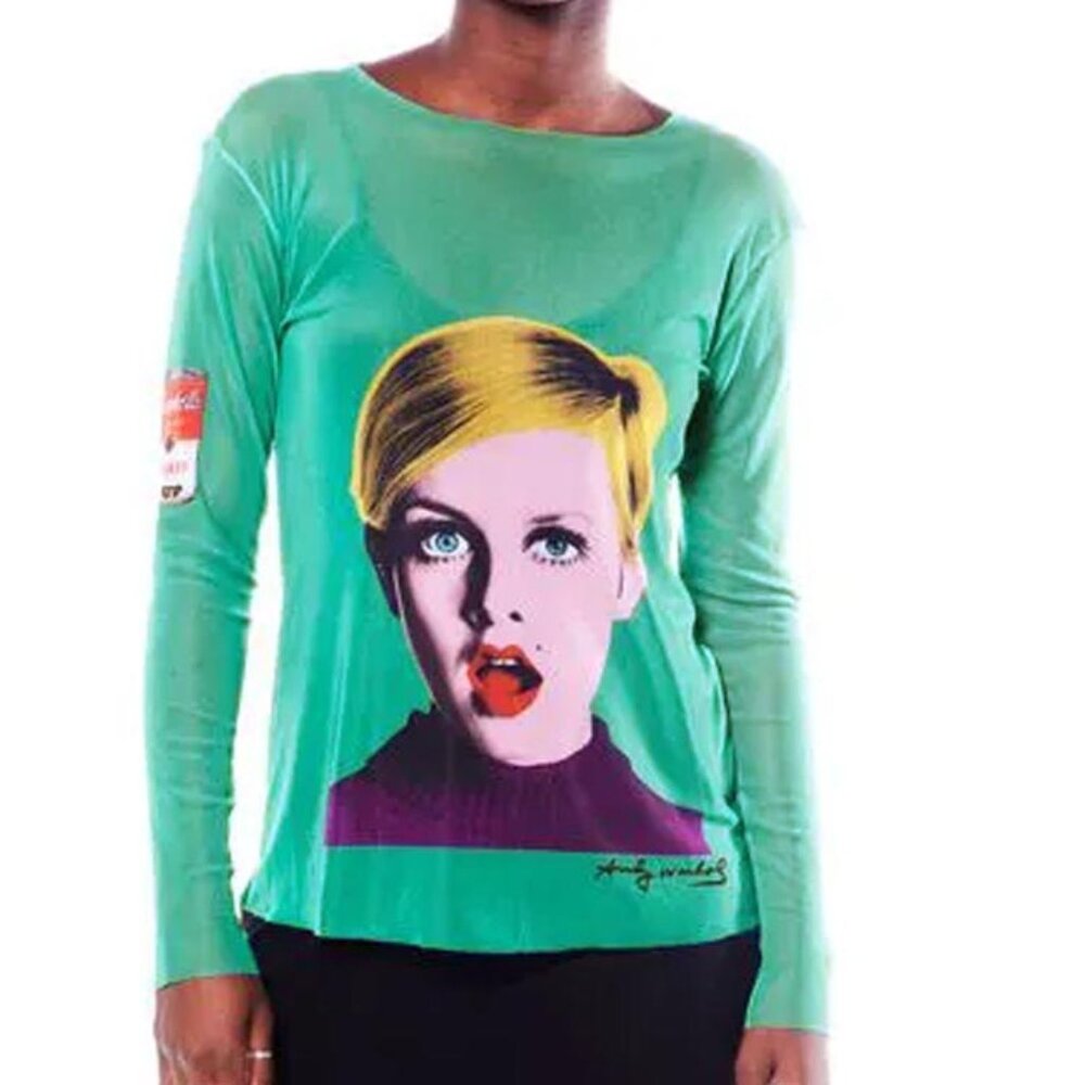 Sheer Long Sleeve Twiggy, Andy Warhol Graphic Top